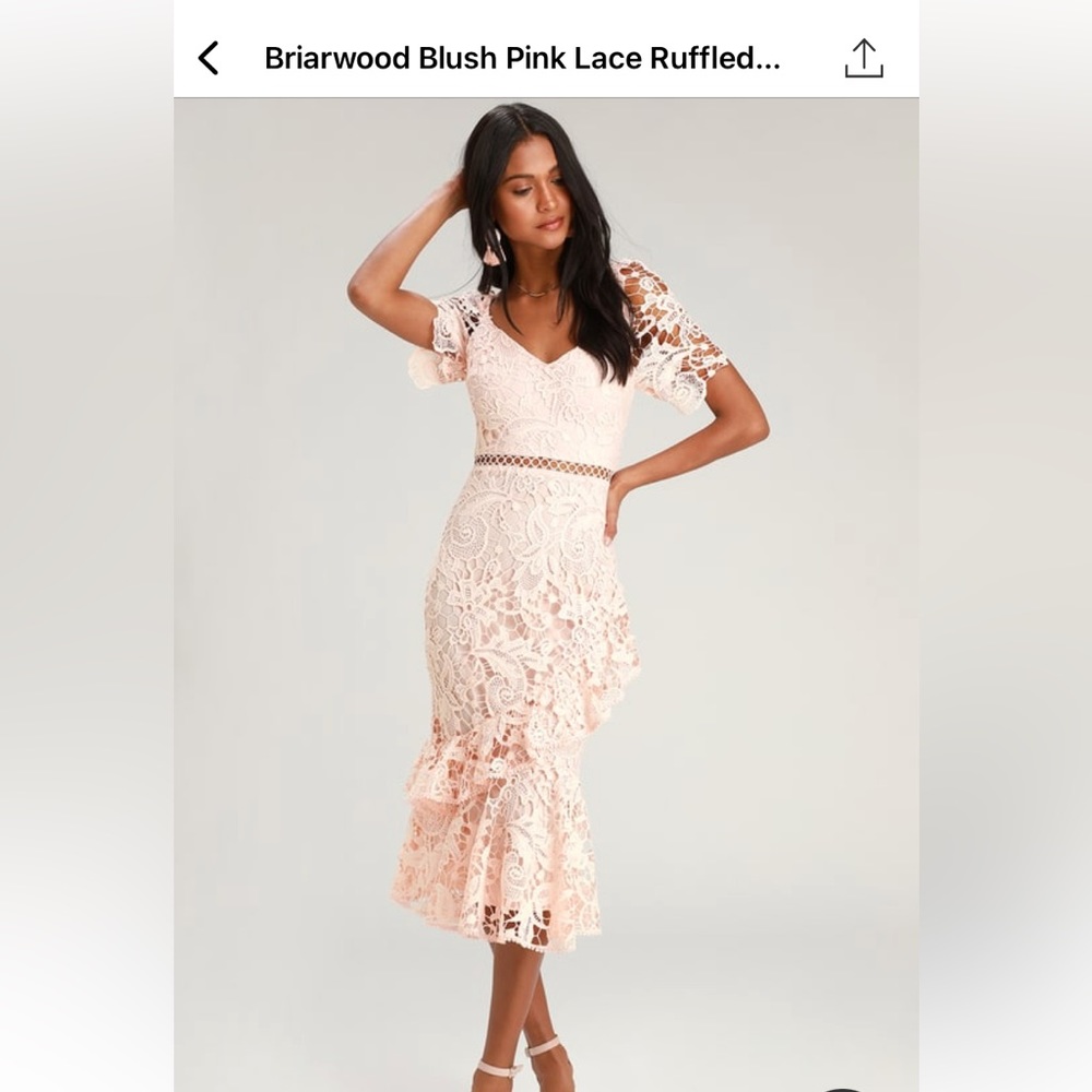 Blush Pink Lace Ruffled Wedding Guest Dress